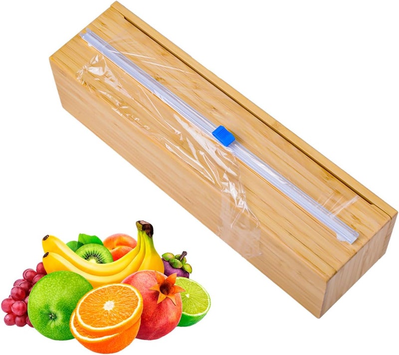 Uncle Jack Plastic Wrap Dispenser With Slide Cutter, Fit 13'' Rolls, Bamboo Aluminum Foil Dispenser with Cutter for Wax Paper, Saran Wrap - Image 1